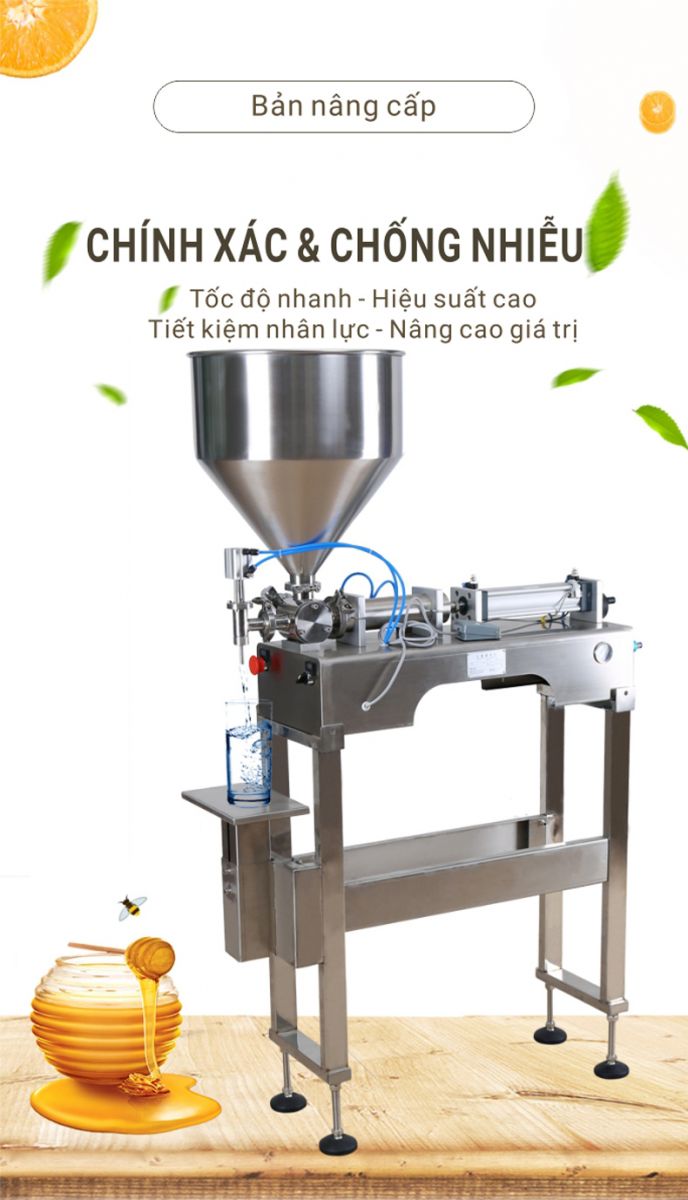 Máy chiết rót dịch sệt 1 vòi có bản tùy biến lắp chân máy cao hơn Máy chiết rót dịch sệt 1 vòi có bản tùy biến lắp chân máy cao hơn