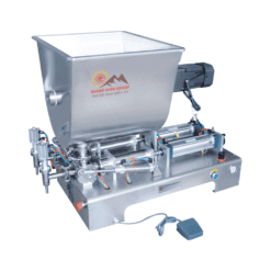 Máy chiết rót sa tế 2 vòi bán tự động Cánh Khuấy Bồn Ngang