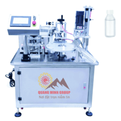 Máy chiết và siết nắp chai nhỏ 3 in 1 tự động dạng xoay QM-MCSN01