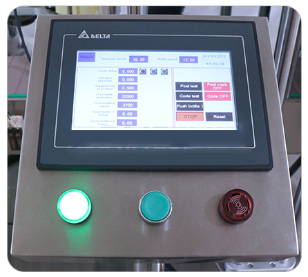 Máy Dán Nhãn Chai Hình Chữ Nhật Tự Động - Dán 3 Biên QM-TB600T 4 man hinh plc