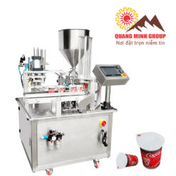 Máy chiết rót và dán miệng cốc nhựa - Máy đóng gói sữa chua cốc tự động