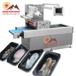 Máy dán miệng khay nhựa thực phẩm - Máy đóng gói cá thịt tự động