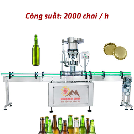 Máy đóng nắp chai bia tự động gồm cấp nắp chai + đóng nắp QM-XG440E
