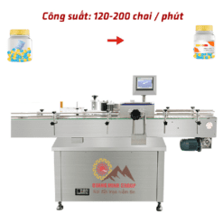 Máy dán tem decal chai tròn động cơ servo công suất 120-200 chai/phút