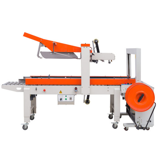 Máy dán thùng carton kết hợp cùng máy đai dây liên tục (FXJ-5050AZ+DBA-200)