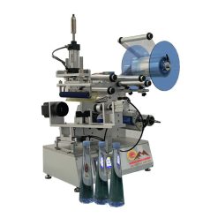 Máy dán nhãn chai côn bán tự động 15–35 sp/phút, sai số 1%